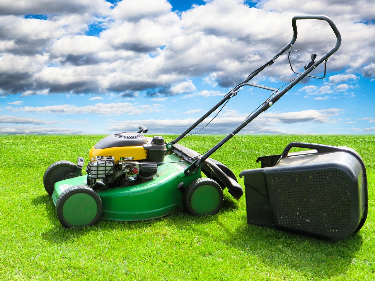 nature, meadow, grass, lawn, lawn mower, clouds, green, basket, engine, gardening equipment, lawn mower, lawn mower, lawn mower, lawn mower, lawn mower